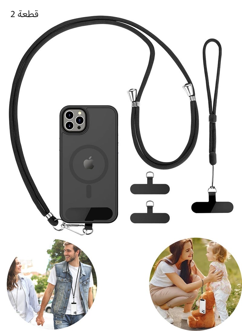 2-Piece Phone Lanyard, Universal Crossbody Phone Lanyard, Multi-Purpose Nylon Patch, Adjustable Shoulder and Neck Straps, Compatible with Most Smartphones, Two Lengths (Black)  - Image 1