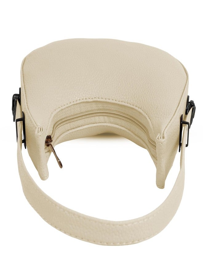 Dcozi Women PU Hobo Handbag Shoulder Sling Bag/Crossbody Bag Half Moon Shape - SB05 (Beige) - Image 4