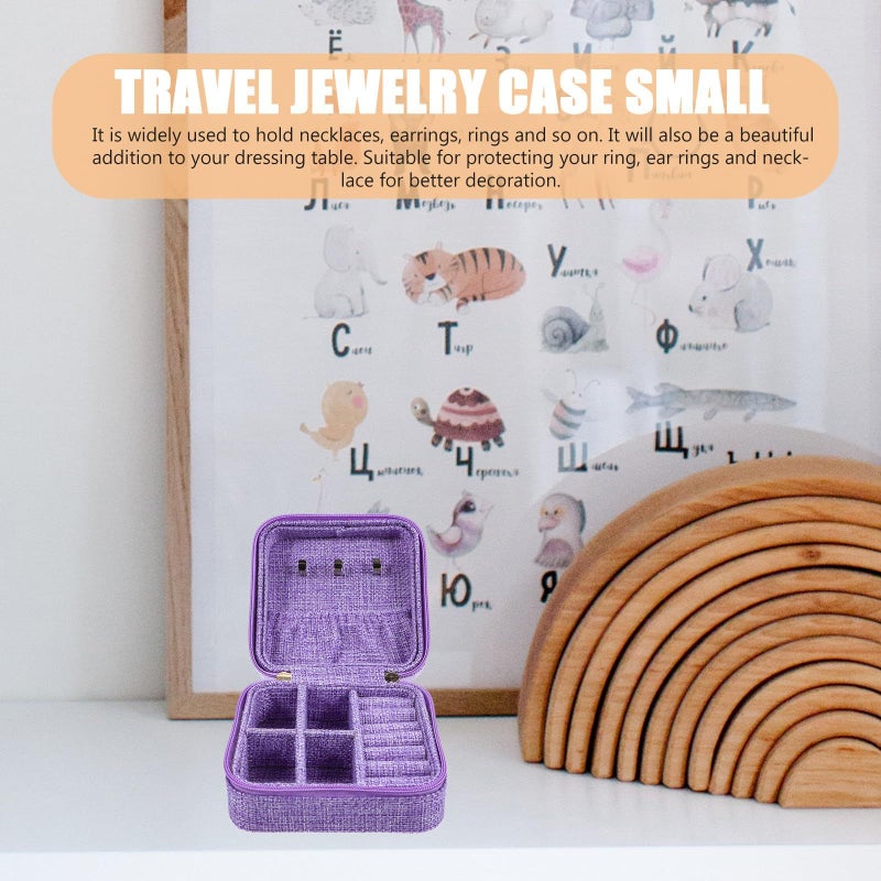 Purple Embroidered Travel Jewelry Case Small Organizer With Multi Layer Compartments For Earrings Rings And Studs Storage - Image 4