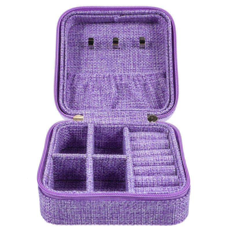 Purple Embroidered Travel Jewelry Case Small Organizer With Multi Layer Compartments For Earrings Rings And Studs Storage - Image 2