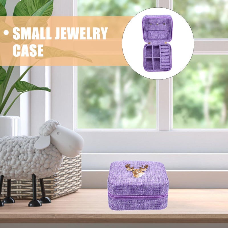 Purple Embroidered Travel Jewelry Case Small Organizer With Multi Layer Compartments For Earrings Rings And Studs Storage - Image 5