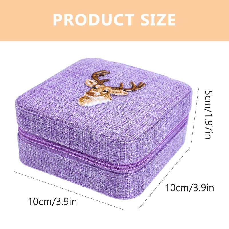 Purple Embroidered Travel Jewelry Case Small Organizer With Multi Layer Compartments For Earrings Rings And Studs Storage - Image 3
