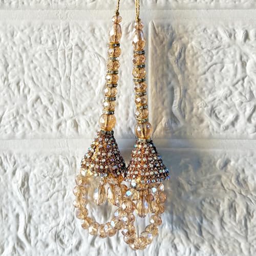 Adikala Craft Store Handmade Ethnic Latkan Tassel Set of 2 for Saree Pallu, Blouse, Suits, Dupatta, Lehenga Decor (Golden D5) - Image 4