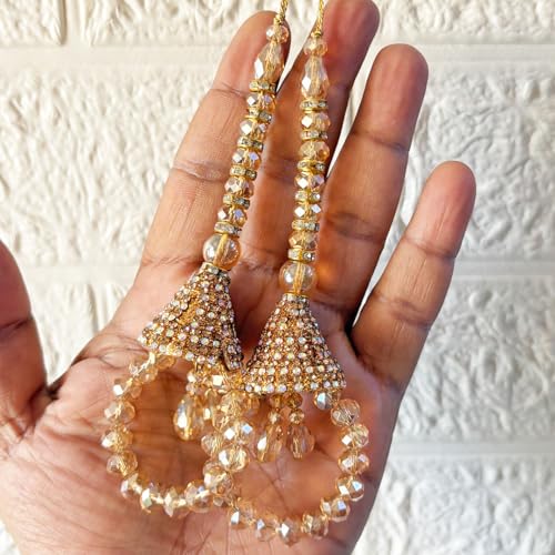 Adikala Craft Store Handmade Ethnic Latkan Tassel Set of 2 for Saree Pallu, Blouse, Suits, Dupatta, Lehenga Decor (Golden D5) - Image 1
