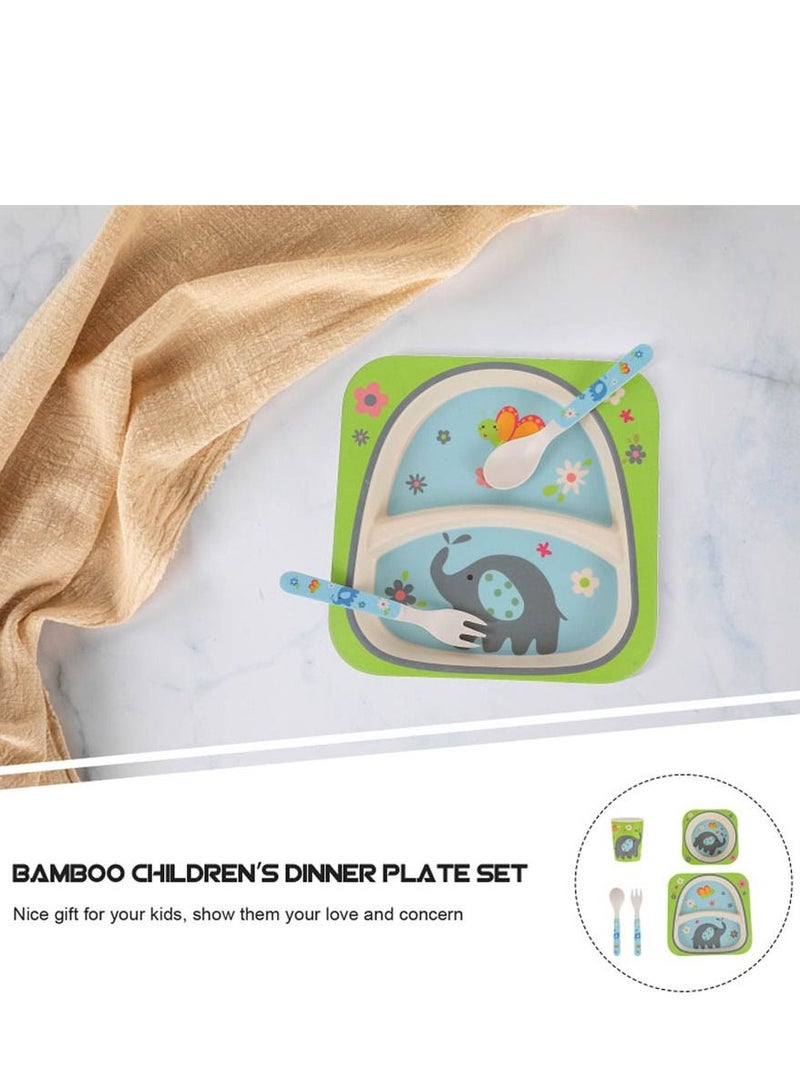 Brain Giggles Brain Giggles 5Pcs/Set Bamboo Kids Dinnerware Set Eco Friendly Toddler Plates BPA Free Food Plate Bowl Cup Spoon Fork Set Dishware Sets (Elephant Tableware)  - Image 4