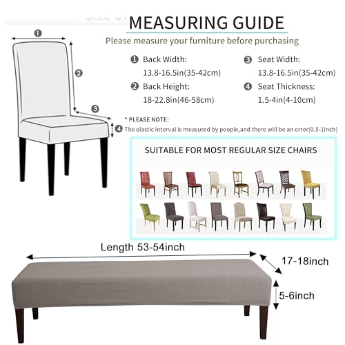 FORCHEER Waterproof Beige Dining Chair Cover Set of 4 and Bench Cover Jacquard 54x18inch Bench Slipcover and 4 Piece Chair Cover Set Washable - Image 3