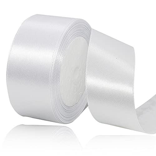 HLOMVE Solid Color White Satin Ribbon, 1-1/2 Inches x 25 Yards Fabric Satin Ribbon for Gift Wrapping, Crafts, Hair Bows Making, Wreath, Wedding Party Decoration and Other Sewing Projects - Image 1