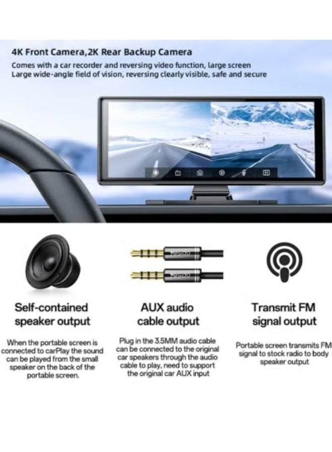 Yesido KM19 CarPlay Center Console – 10.26" Touch Screen Portable Car Multimedia System with Rear Camera, Driving Recorder, Wireless Apple CarPlay & Android Auto, Bluetooth, GPS Navigation – Black - Image 3