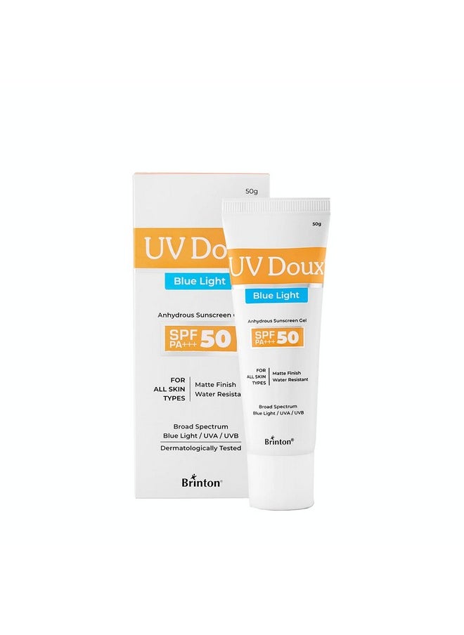 Brinton Uv Doux Blue Light Sunscreen Protection Gel Spf 50 Pa+++ Uvauvb For Men & Women Matte Finish & Water Resistant For All Skin Types 50G  - Image 1
