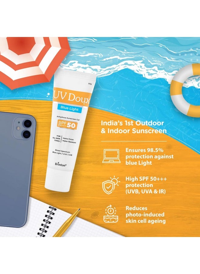 Brinton Uv Doux Blue Light Sunscreen Protection Gel Spf 50 Pa+++ Uvauvb For Men & Women Matte Finish & Water Resistant For All Skin Types 50G  - Image 3