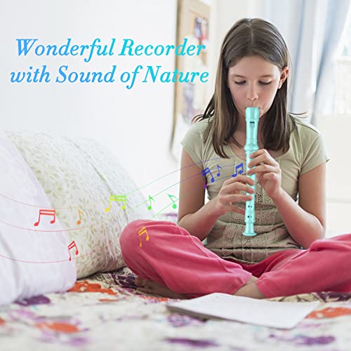 Yop-yes Soprano Recorder Instrument for Kids Beginners Student German Fingering C Key Recorder Instrument 3 Piece with Cleaning Rod and Bag Fingering Chart(Lake Green) - Image 5