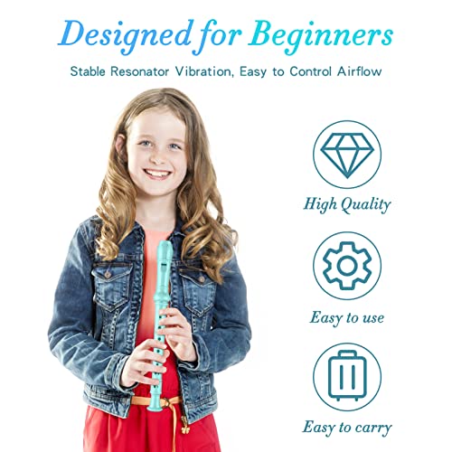 Yop-yes Soprano Recorder Instrument for Kids Beginners Student German Fingering C Key Recorder Instrument 3 Piece with Cleaning Rod and Bag Fingering Chart(Lake Green) - Image 4