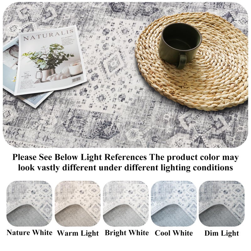 RUUGME 4x12 Washable Kitchen Runner Rug - Wide Indoor Entryway Hallway Rugs with Non Slip Backing Vintage Low Pile Carpet for Bedroom Laundry Ultra Soft Home Decor Floor Mat for Bathroom (Grey,4x12) - Image 5