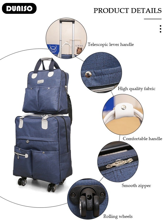 DUNISO Expandable Carry-on Luggage Set,Lightweight Pull Rod Bag,Expandable Wheeled Soft Suitcase,Men's and Women's Carrying Fabric Duffel Bag,Large Capacity Wear-resistant Oxford Fabric Travel Luggage Set for Unisex Travel,2 Piece Set(Tote and Trolley Suitcase) - Image 2