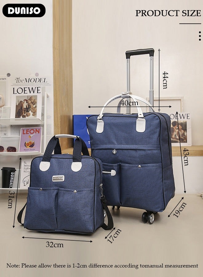 DUNISO Expandable Carry-on Luggage Set,Lightweight Pull Rod Bag,Expandable Wheeled Soft Suitcase,Men's and Women's Carrying Fabric Duffel Bag,Large Capacity Wear-resistant Oxford Fabric Travel Luggage Set for Unisex Travel,2 Piece Set(Tote and Trolley Suitcase) - Image 4