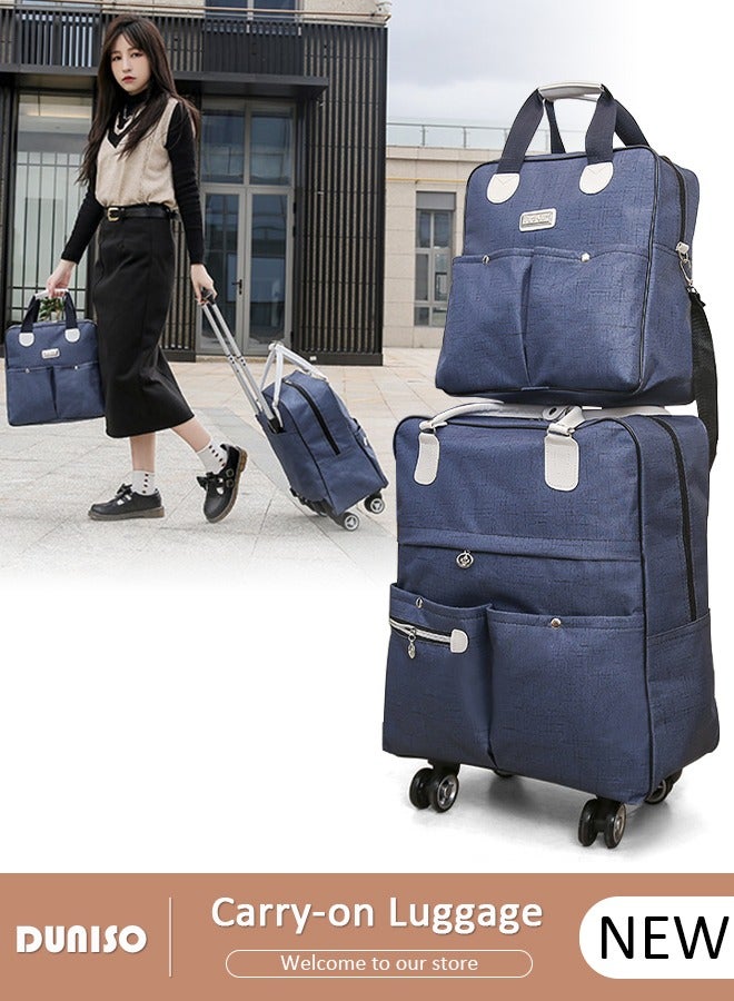 DUNISO Expandable Carry-on Luggage Set,Lightweight Pull Rod Bag,Expandable Wheeled Soft Suitcase,Men's and Women's Carrying Fabric Duffel Bag,Large Capacity Wear-resistant Oxford Fabric Travel Luggage Set for Unisex Travel,2 Piece Set(Tote and Trolley Suitcase) - Image 1