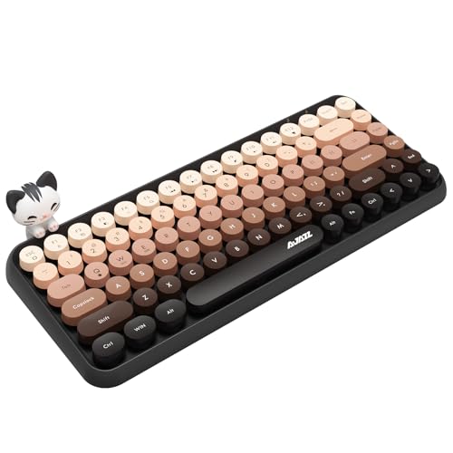FELICON 308i Wireless Bluetooth Keyboard, Retro Typewriter Design with Gradient Colorful Round Keycaps and Cute Magnetic Cat Doll, 84 Keys, Multi Device Keyboard for iPad/Laptop/PC/Win/Mac(Coffee) - Image 1
