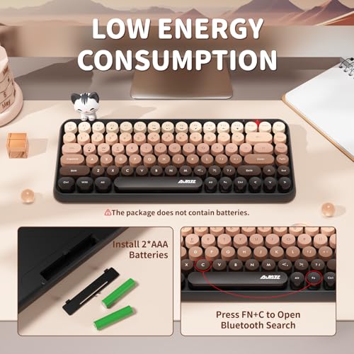FELICON 308i Wireless Bluetooth Keyboard, Retro Typewriter Design with Gradient Colorful Round Keycaps and Cute Magnetic Cat Doll, 84 Keys, Multi Device Keyboard for iPad/Laptop/PC/Win/Mac(Coffee) - Image 5
