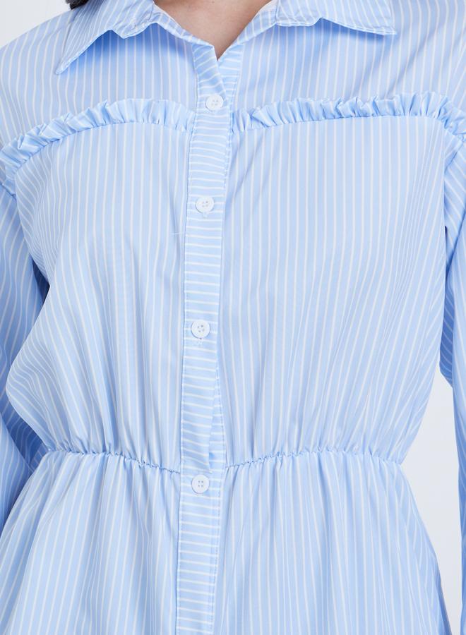 Take Two Blue Striped Shirt with Ruched Waist - Image 3