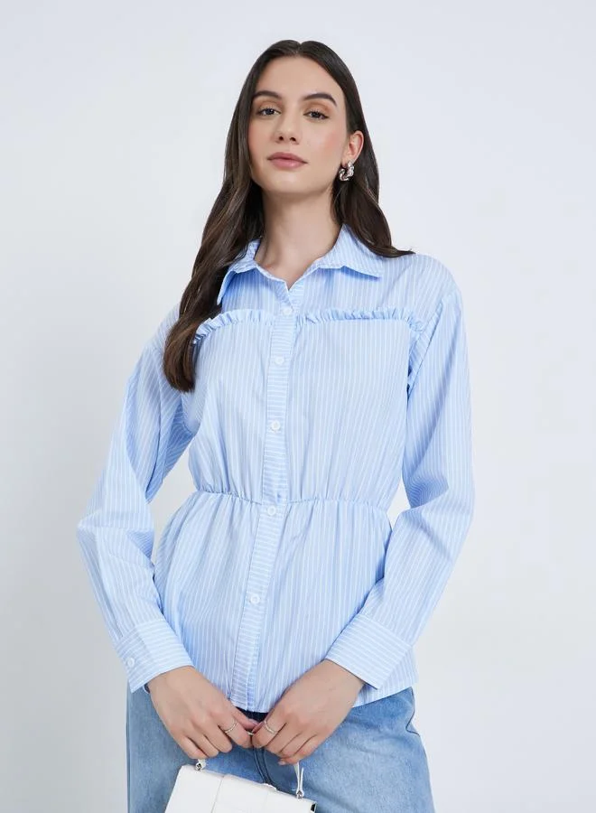 تايك تو بلوزة مخططة بتفاصيل كتف مزموم