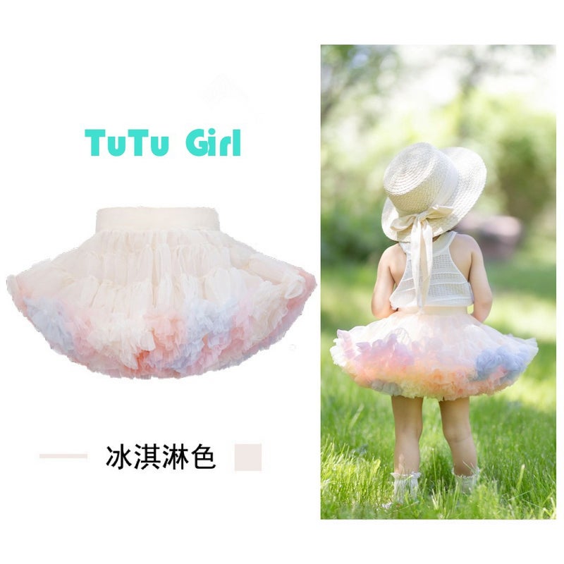 Girls Spring and Summer Internet Celebrant Tone Tutu Skirt Childrens Skirt Babys Tug Skirt Tutu Skirt Ice Cream (2.0 Gabon Edition) 