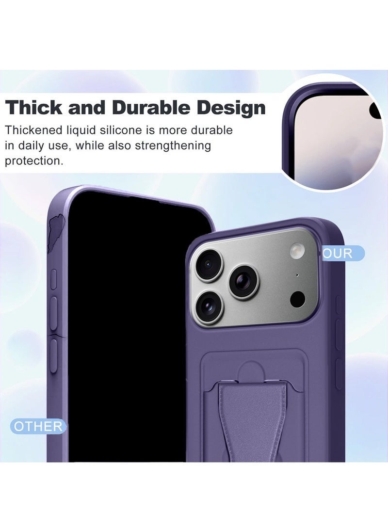 MUDISO iPhone 17 Pro 5G 2025 Silicone TPU Case with Card Holder & Hand Grip | Slim Shockproof Wallet Cover with Kickstand Stand & Secure Grip Strap (MCHPSN) - Eggplant Purple - Image 2