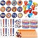 Honoson 110 Pcs Dart Battle Party Favors Supplies Battle Theme Stickers Temporary Tattoos Silicone Bracelets Keychains Badge Stamps with Organza Bags for Birthday Gifts Baby Shower Goodie Bag Fillers - Image 2