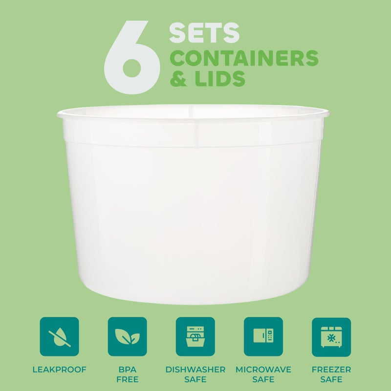 JoyServe 64 oz Plastic Containers with Lids - (Pack of 6) Food Storage Organizer Half Gallon Round Plastic Deli Container with Leak-Proof Lid, BPA-Free, Freezer, Dishwasher & Microwave Safe - Image 2