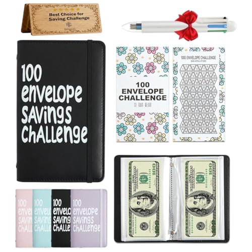 biqozi 100 Days Money Saving Challenge Coin Envelope Budgetstorage Book, Money Saving Binder, Cash Envelopes for Budgeting, Budget Planner Binder to Save $5,050 and $500 and $10,000(Black) - Image 1