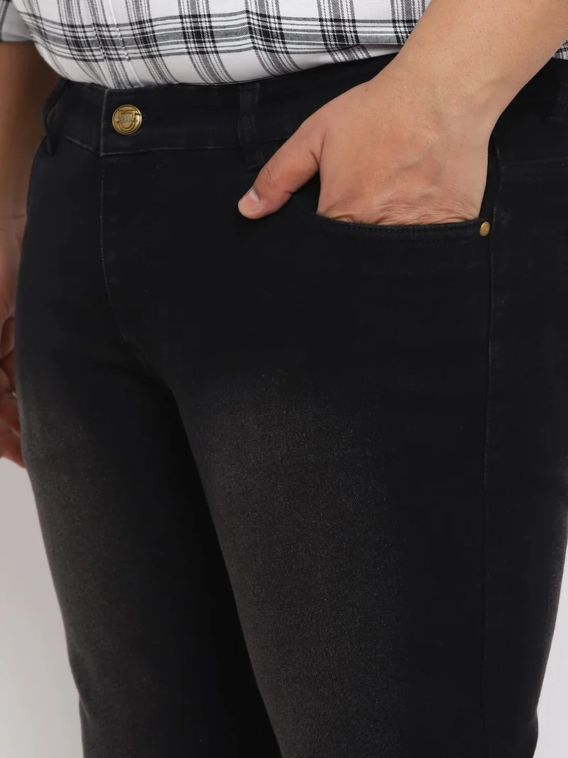 Urbano Fashion  Urbano Plus Men's Black Regular Fit Washed Denim Bootcut Jeans Stretchable  | Best Price UAE