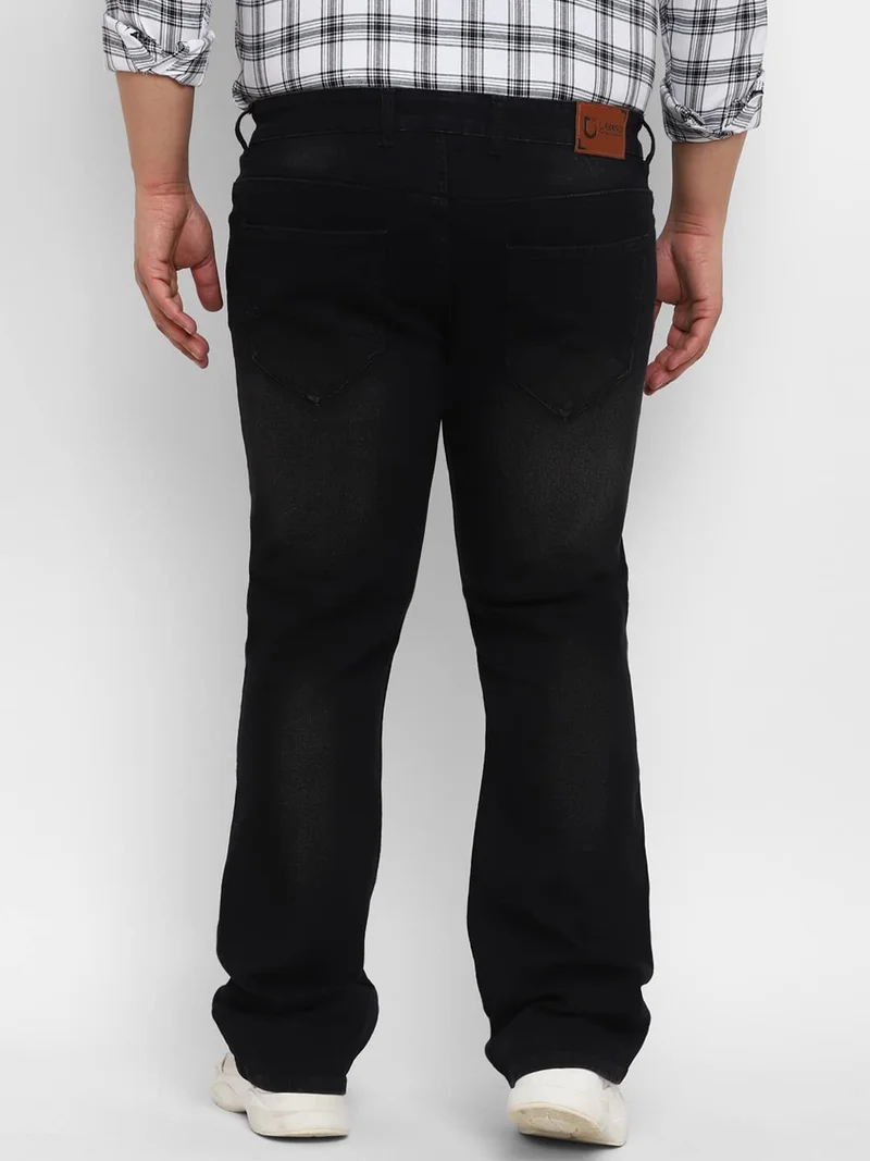 Urbano Fashion  Urbano Plus Men's Black Regular Fit Washed Denim Bootcut Jeans Stretchable  | Best Price UAE