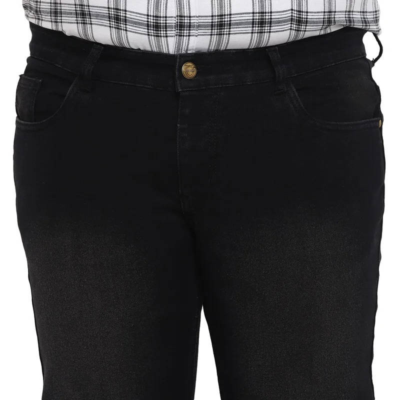 Urbano Fashion  Urbano Plus Men's Black Regular Fit Washed Denim Bootcut Jeans Stretchable  | Best Price UAE