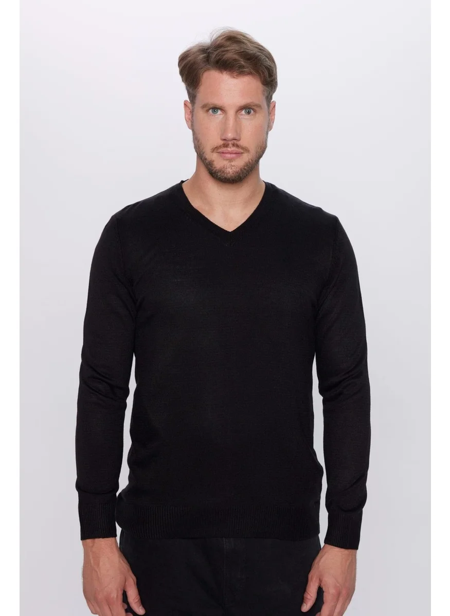 Tudors Men's Slim Fit Slim Cut Soft Textured Non-Pilling Black V Neck Knitwear Sweater