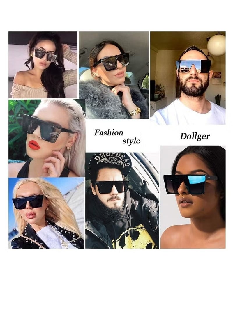 Excefore Sunglasses Square Oversized Sunglasses for Women Men 2Pcs UV Protection Anti Eyestrain Big Flat Top Fashion Shield Rimless Shades for Driving Traveling Trendy All-match Sunglasses  - Image 3