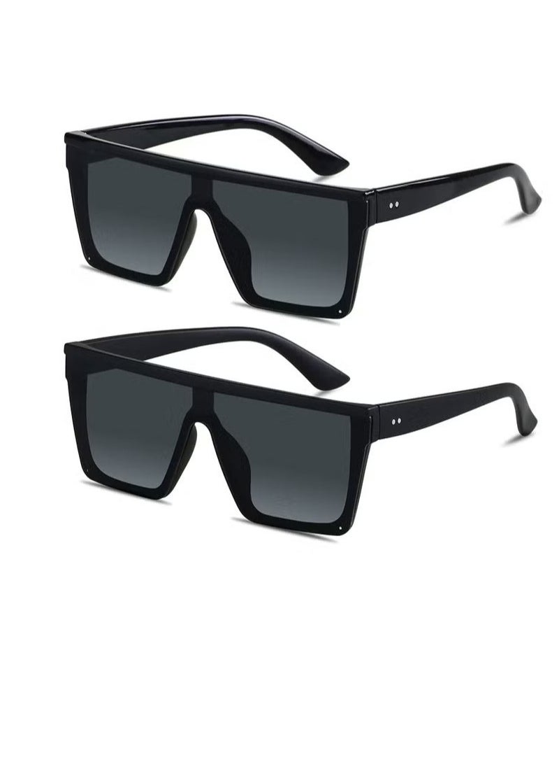 Excefore Sunglasses Square Oversized Sunglasses for Women Men 2Pcs UV Protection Anti Eyestrain Big Flat Top Fashion Shield Rimless Shades for Driving Traveling Trendy All-match Sunglasses  - Image 1