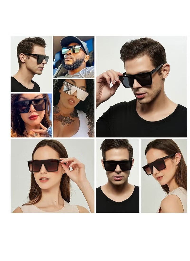 Excefore Sunglasses Square Oversized Sunglasses for Women Men 2Pcs UV Protection Anti Eyestrain Big Flat Top Fashion Shield Rimless Shades for Driving Traveling Trendy All-match Sunglasses  - Image 2