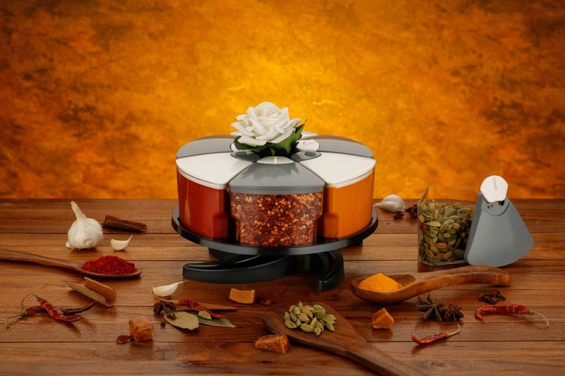 Lucc1n 60 Degree Revolving Round Shape Transparent Pack of 6 Piece Jar Spice RackContainer Single Layer Multicolor - Image 3