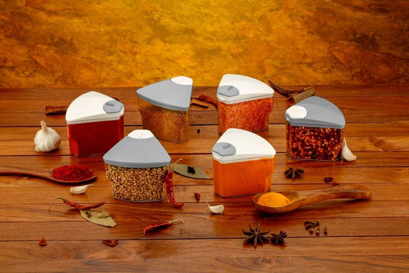 Lucc1n 60 Degree Revolving Round Shape Transparent Pack of 6 Piece Jar Spice RackContainer Single Layer Multicolor - Image 4