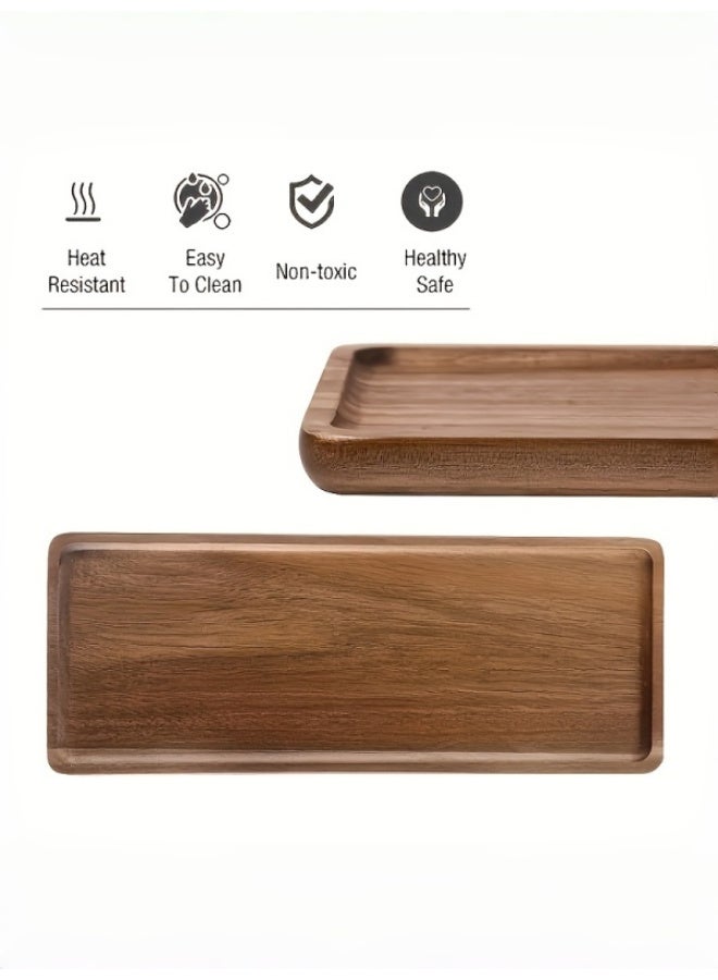 Set of 3 Snack Tray,Small Wooden Tray, Acacia Wood Serving Platter for Party  Rectangular Snack Trays for Display Food  Appetizer Sushi Charcuterie Fruit - Image 3
