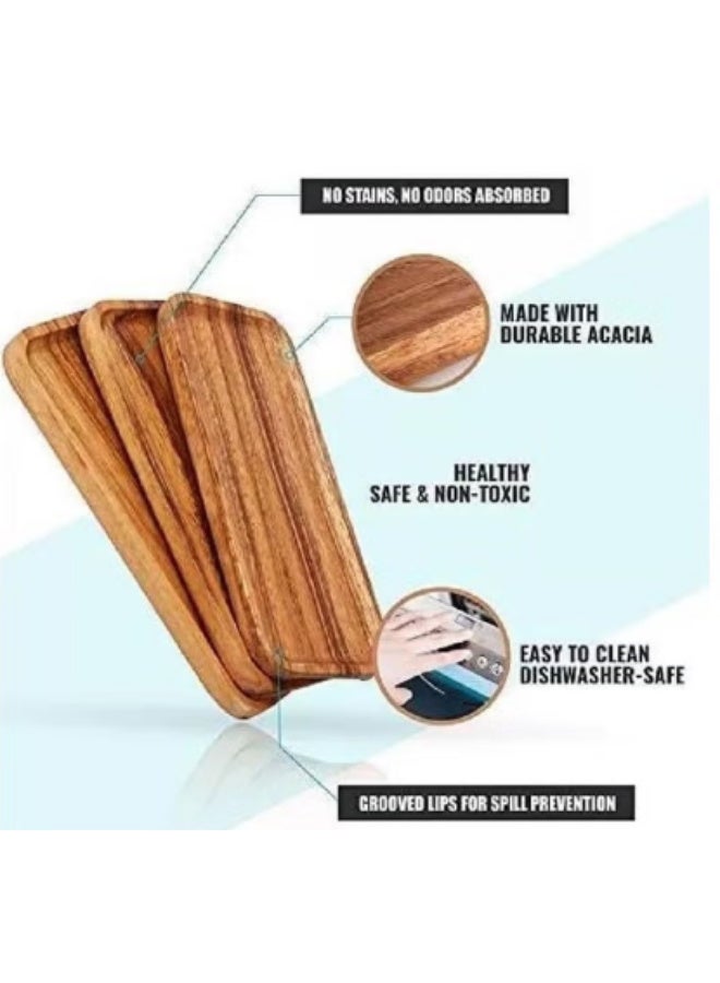 Set of 3 Snack Tray,Small Wooden Tray, Acacia Wood Serving Platter for Party  Rectangular Snack Trays for Display Food  Appetizer Sushi Charcuterie Fruit - Image 5