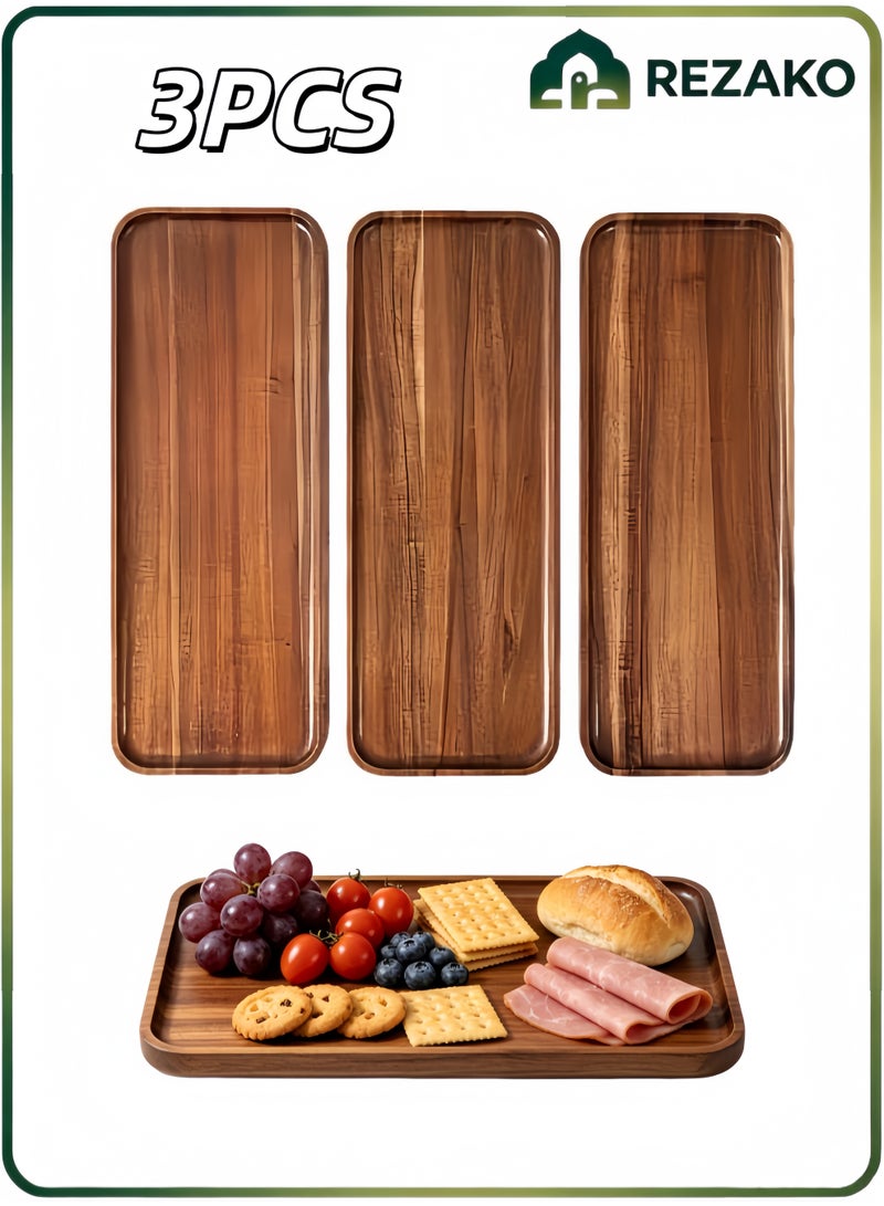 Set of 3 Snack Tray,Small Wooden Tray, Acacia Wood Serving Platter for Party  Rectangular Snack Trays for Display Food  Appetizer Sushi Charcuterie Fruit - Image 2