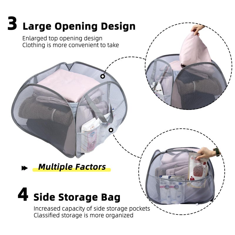 HEDONLEE Collapsible Laundry Basket, 90L Foldable Pop-up Laundry Hamper with Handles, Square Mesh Dirty Clothes Hamper for Laundry, Bathroom, Kids Room, Dorm,Travel or Camping (Beige) - Image 4