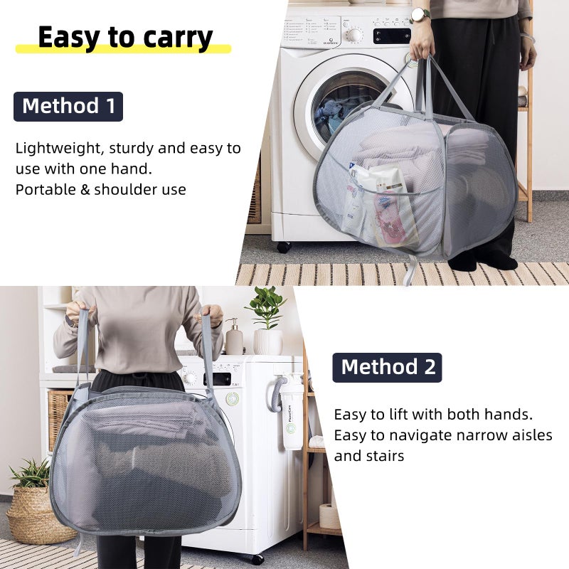 HEDONLEE Collapsible Laundry Basket, 90L Foldable Pop-up Laundry Hamper with Handles, Square Mesh Dirty Clothes Hamper for Laundry, Bathroom, Kids Room, Dorm,Travel or Camping (Beige) - Image 5