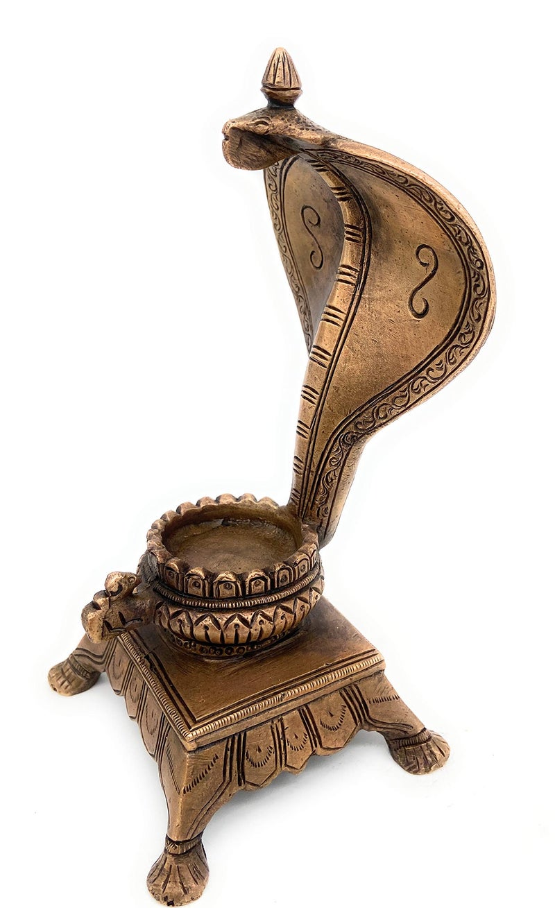 Bhunes Brass Shinghashan Small Chowki Peetha with Snake Shaped Prabhavali for Shiv Linga Peeta Peetalu Peetham Bajot for Temple Sinhasan Pooja Mandir Prabhawali Stand, Gold, 7 Inch, 1 Piece - Image 3