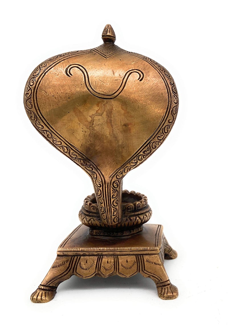Bhunes Brass Shinghashan Small Chowki Peetha with Snake Shaped Prabhavali for Shiv Linga Peeta Peetalu Peetham Bajot for Temple Sinhasan Pooja Mandir Prabhawali Stand, Gold, 7 Inch, 1 Piece - Image 4
