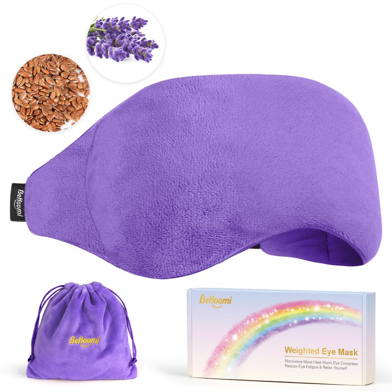 BeHoomi BeHoomi Weighted Eye Mask for Sleeping Soft Heated Eye Mask Moist Heat Warm Compress for Eyes Natural Lavender Flaxseeds Microwave Reusable Sleep Mask Must Haves for Women Spa Home Office 