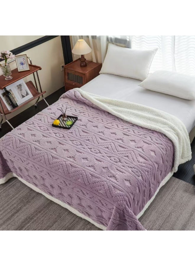Comfy Embossed Thick Purple Plush Luxurious & Soft Blanket 200 x 230 Cm