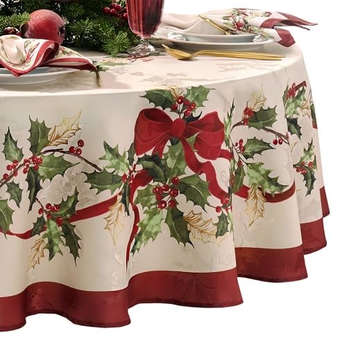 Elrene Home Fashions Villeroy Boch Winter Bows Garland ChristmasHoliday Tablecloth 60x84 Oval - Image 1