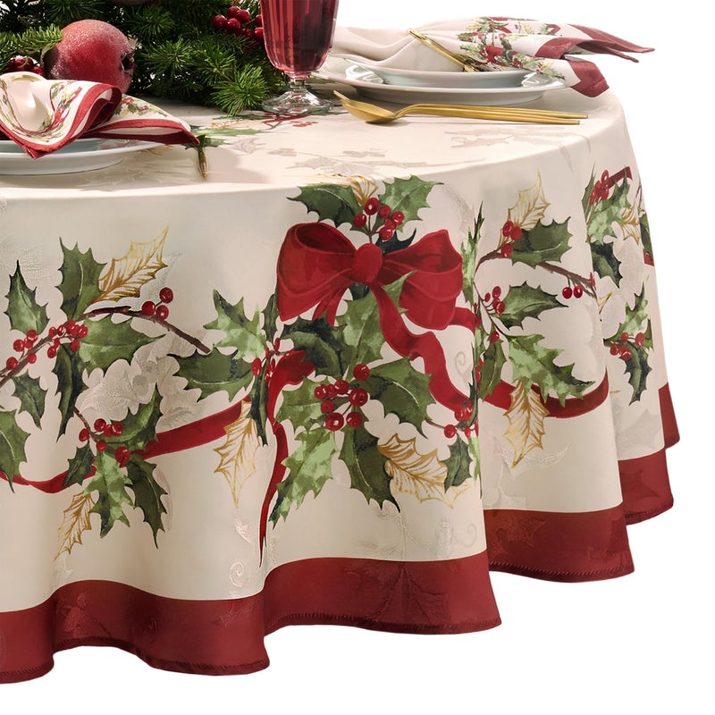 Elrene Home Fashions Villeroy Boch Winter Bows Garland ChristmasHoliday Tablecloth 60x84 Oval - Image 2
