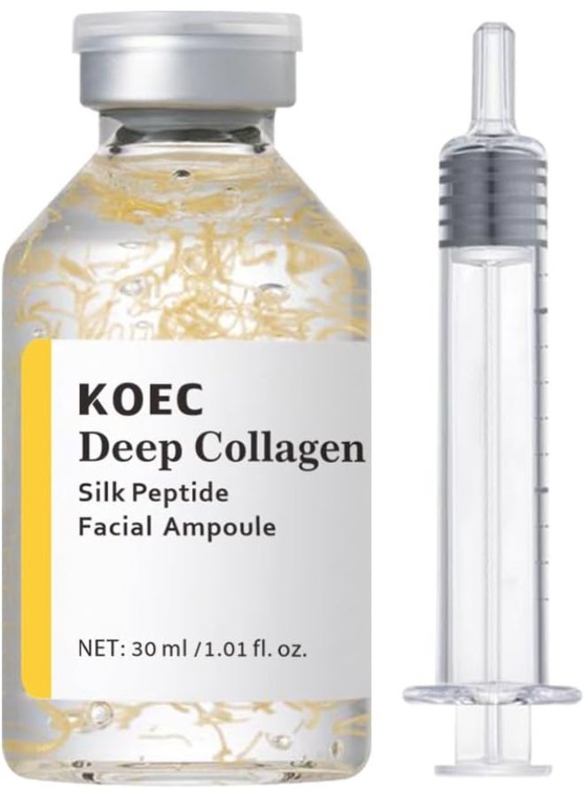 Deep Collagen Silk Peptide Ampoule Serum Set, with Collagen, Peptides&Niacinamide, Korean Anti-Aging Serum for Glass Skin, Wrinkles&Hydration, Needle-Free Precision Applicator, 30ml